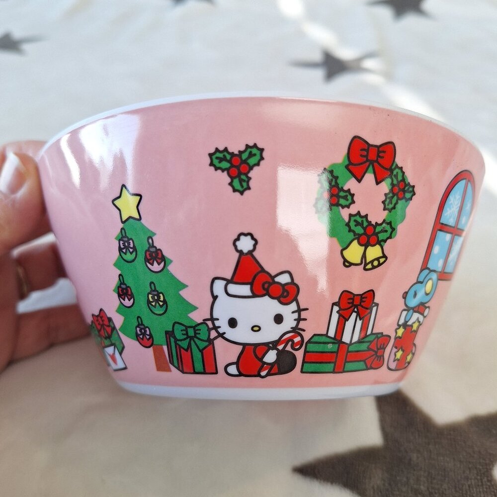 Sanrio Hello Kitty Pink Christmas Holiday Decorated Bowl Melamine Soup Ramen